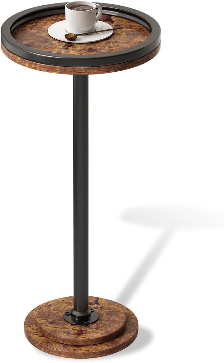 LINGMI Small Side Table, Round Martini Drink Table for Small Spaces, Modern Accent Stand with Solid Metal Leg, Nightstand with Weighted Base Pedestal for Living Room, Bedroom and Office