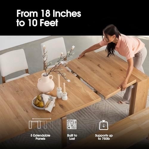 Transformer Table Solid Wood Extendable Dining Table, Natural | Seats 2-12, Expandable Dining Room Table, Space-Saving Furniture, Kitchen and Dining Room Furniture, Table + Bench