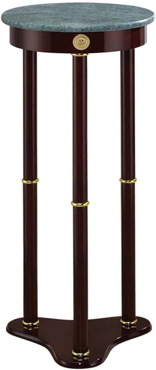 HomeStock Victorian Vintage Recluse Accent Table with Green Marble Top - Tripod Stand Legs, Merlot Brown Finish, 30" H x 12" W x 12" L, Compact and Stylish
