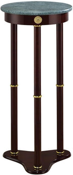 HomeStock Victorian Vintage Recluse Accent Table with Green Marble Top - Tripod Stand Legs, Merlot Brown Finish, 30" H x 12" W x 12" L, Compact and Stylish