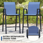 Outdoor Bar Stools Set of 2, 44'' Patio Bar Chairs with Textile High Back, Bar Height Chairs with Straight Armrest and Footrest, Blue