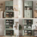 HOSTACK 71" Tall Kitchen Pantry Storage Cabinet, Wood Kitchen Hutch, Green | Modern Pantry Cabinet with Microwave Stand, Hutch Cabinet with Countertop & Drawers, Storage Cabinet for Living Room