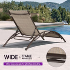 PURPLE LEAF Oversized Pool Chaise Lounge with Table Bronze Aluminum, Khaki | 2 Chaise + 1 Table, UV Textilene Fades Less, S-Curve Backrest with Arm, 5 Recline Angles, Adjustable Headrest, Stackable
