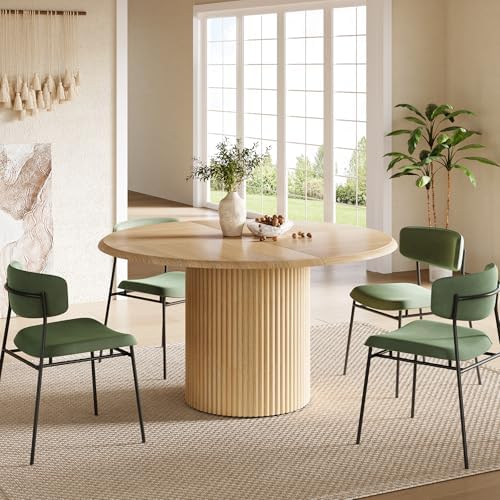 LITTLE TREE 47 Inches Round Dining Table for 4, Farmhouse Natural Wooden Dining Room Table with Heavy Duty Fluted Pedestal, Large Circle Kitchen Dinner Table for Dining Room, Living Room (Table Only)