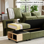 Sectional Sleeper Sofa with Pull Out Bed, 86" L Shaped 5 Seat Couch with 151L Storage, Convertible Cloud Couch Bed, Modular Sectional Couches for Living Room, Apartment (Green)