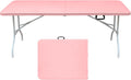 6 FT Folding Table with Carry Handle, Portable Fold-in-Half Plastic Table, Rectangle Foldable Table for Indoor/Outdoor Beautiful Pink