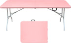 6 FT Folding Table with Carry Handle, Portable Fold-in-Half Plastic Table, Rectangle Foldable Table for Indoor/Outdoor Beautiful Pink