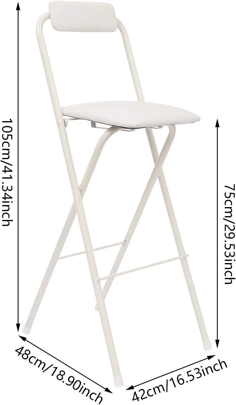 1 Pcs Folding Bar Stool with Backrest 29.5 Inch Tall Foldable Stool Chair Portable High Folding Bar Chair Counter Height Seat Cushioned Padded for Kitchen Island Shop Cafe Dining Room (White)