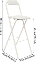 LOYALHEARTDY 1 Pcs Folding Stool, 29.5 in Folding Counter Height Bar Stool with Backrest Cushioned Padded Folding Stool Portable Bar Stool for Camping Kitchen Home Office (White, 29.5 in)