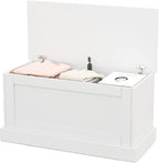 LOKO 35.5-inch Wooden Storage Bench, Lift Top Storage Box (White) | Large Storage Chest | Farmhouse Storage Trunk | Metal Hinges | Safety Hydraulic Strut | For Living Room, Bedroom, Entryway