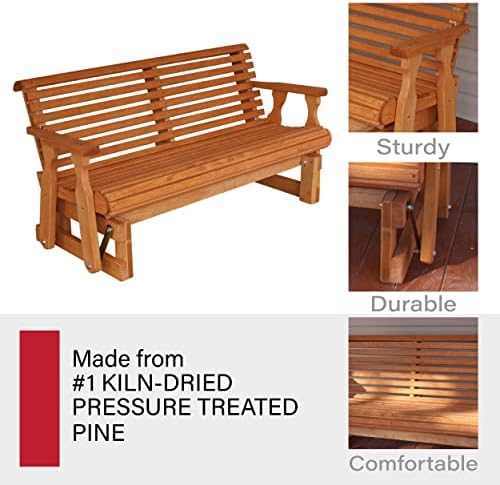 Amish Heavy Duty 800 Lb Roll Back Pressure Treated Porch Glider (4 Foot, Cedar Stain)