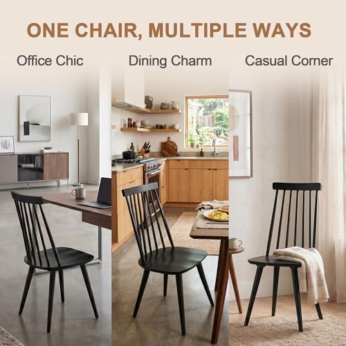 DUHOME Dining Chairs Set of 2 Wood Dining Room Chair Black Spindle Side Kitchen Room Country Farmhouse Chairs Black