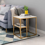 Telephone Table, Sofa Side Table Telephone Table Corner Table 2 Tier Storage Shelf for Office Hallway or Living Room,Marble Table Top and Metal Frame,21.6''×15(White