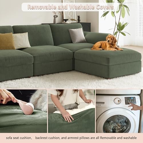 EASE MOOSE Oversized Modular Sectional Sofa with Ottoman, Modern Luxury Wide Deep Modular Couch, U Shaped Couch for Big Spaces Living Room,Green