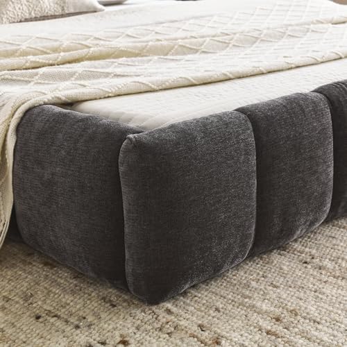 Upholstered Platform Bed Frame, Low Profile Chenille Bed with Headboard, Modern Solid Frame, No Box Spring Needed, Easy Assembly (Dark Grey, Queen (U.S. Standard))