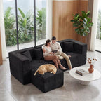 MONVANE L Shaped Sectional Couch Oversized, Chenille, Black | 4-Seat Sectional Couch for Living Room, Modular Cloud Sofa with Ottoman & 4 Throw Pillows, No Assembly Required