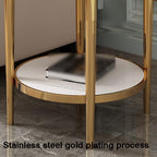 Bedside/Sofa Side Table: Stainless Steel & Marble Two-Tier Small Round Table – Suitable for Living Room Sofas and Corners