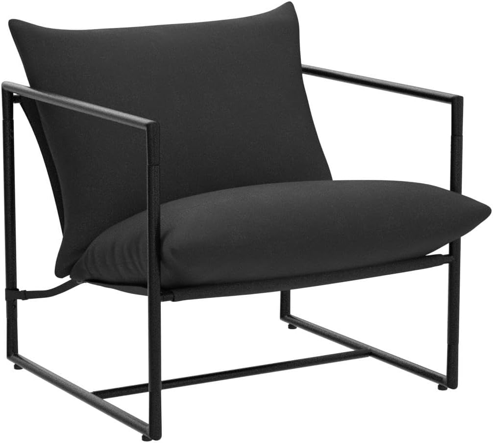 Zinus Aidan Sling Accent Chair, Metal Framed Armchair with Shredded Foam Cushioning, Black