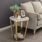 Telephone Table, Side Table Nordic Modern Living Room Marble Coffee Table Iron Art Telephone Table Bedroom Bedside Table 2 Tier Mini Round Table Storage Shelf，Gold (Color