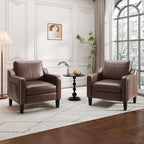 MALOL PU Leather Accent Chair Set of 2, Mid-Century Modern Living Room Armchair Sofa with Removable Cushions & Stitched Armrest Design, Bedroom Chair with Plastic Legs, Chocolate Brown