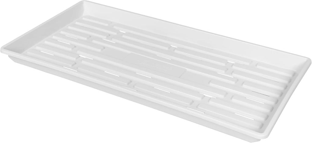SUNPACK 10" x 20" Heavy Duty Shallow Plastic Seed Starting Tray, White, 1" (Pack of 10) - Lined with Drainage Holes for Excess Water and Aeration, Ideal for Greenhouses or Indoor Gardening