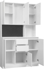 ZeHuoGe 74" Kitchen Pantry Cabinet with Charging Station,Freestanding Storage Cabinet with Drawers, Modern Pantry Cupboards with Microwave Stand for Living Room,Dinning Room (White)