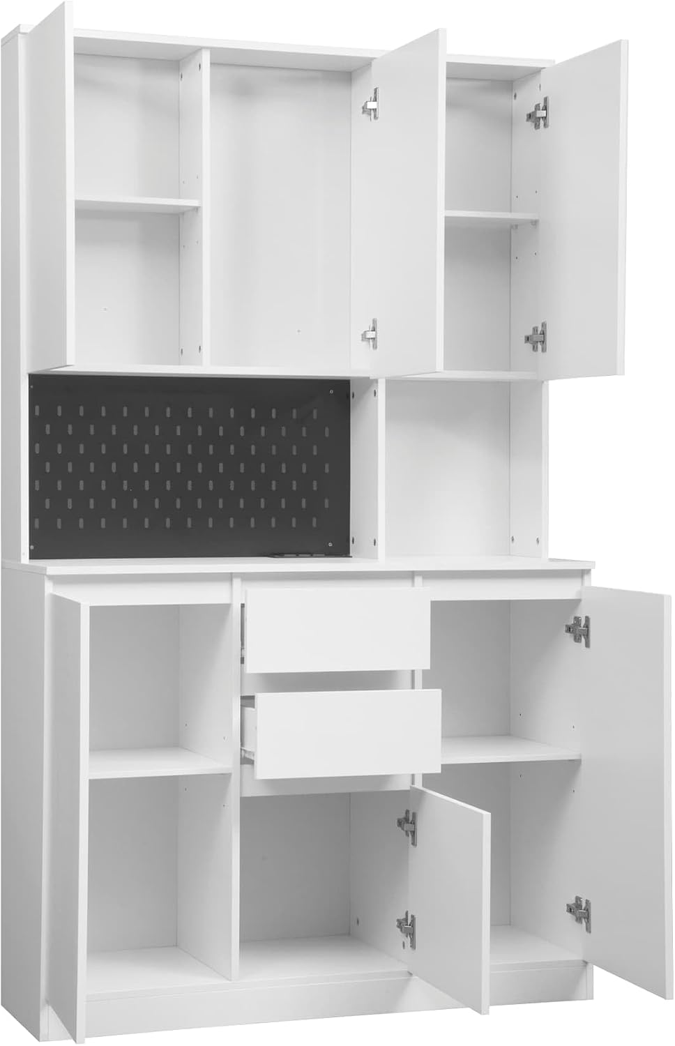 ZeHuoGe 74" Kitchen Pantry Cabinet with Charging Station,Freestanding Storage Cabinet with Drawers, Modern Pantry Cupboards with Microwave Stand for Living Room,Dinning Room (White)