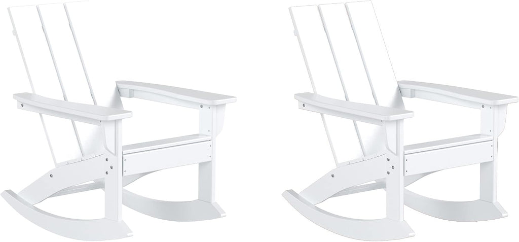 WestinTrends Ashore Patio Rocking Chairs Set of 2, All Weather Poly Lumber Plank Adirondack Rocker Chair, Modern Farmhouse White Rocking Chairs for Porch Garden Backyard and Indoor