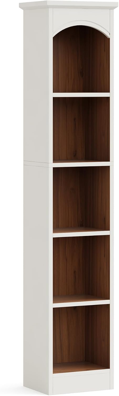 Tribesigns 70.9-Inch Tall Narrow Bookcase, 5-Tier Cube Bookshelf with Storage, Modern Slim Corner Display Shelves for Home Office, Living Room, White and Oak