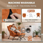 Lazy Chair with Ottoman,Comfy Accent Living Room Chair with Footrest Set | Removable & Machine-washable Cover,Reading Chair with Armrests,Upholstered Lounge Chair for Bedroom,Dorm,Office,Small Space