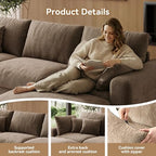 WorthFurni 110” Cloud Sectional Couches for Living Room, Modular Sectional Sofa with Deep Seat, Convertible L-Shape Couch with Storage Ottoman for Bedroom Apartment, Chenille (Brown)