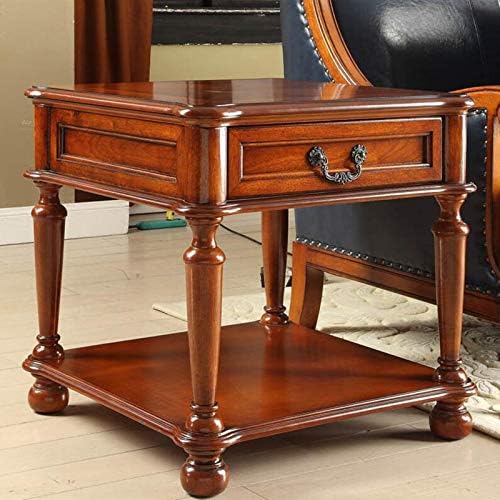 Telephone Table, Living Room Solid Wood Sofa Side Table,American Telephone Side Table,European Style Simple Retro Tea Table,Bedside Table with Drawers (