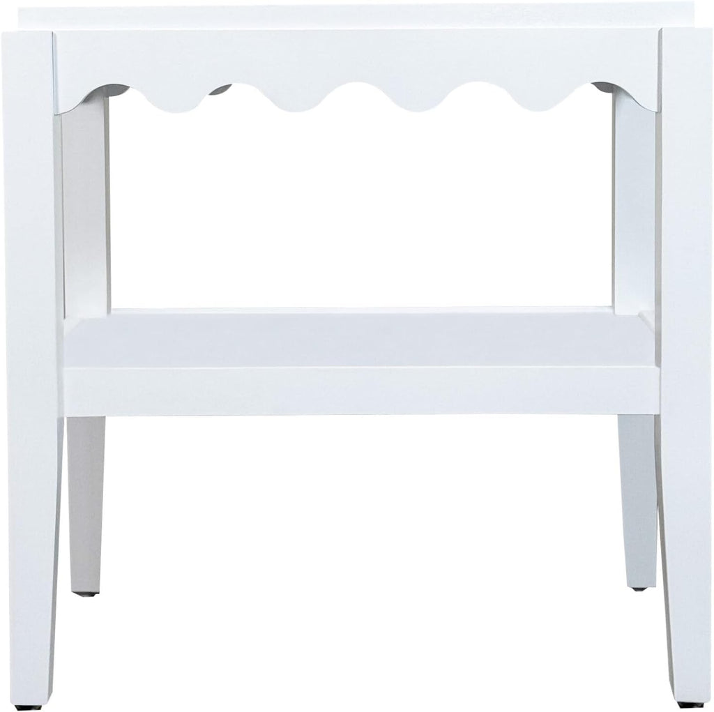 Carolina Chair & Table Rectangular Side Table, Mango Wood, Decorative Scallop Edge, 17L x 28W x 28H inches (White)