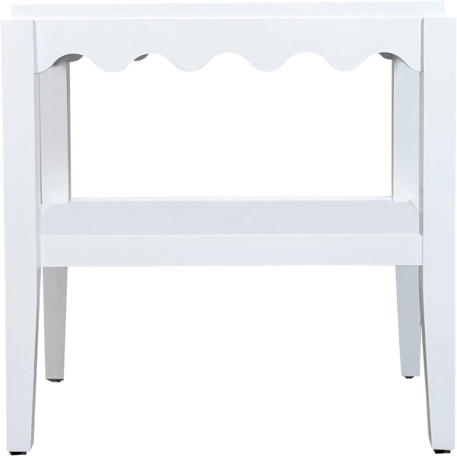 Carolina Chair & Table Rectangular Side Table, Mango Wood, Decorative Scallop Edge, 17L x 28W x 28H inches (White)