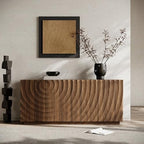 4-Door Sideboard Buffet Cabinet, 59'' Wood Kitchen Storage Cabinet Sideboard with Water Ripple Doors & Suspended Base, 2 Tiers Mid Century Modern TV Stand for Living Dining Room, Walnut