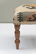 Handmade Jute Upholstered Ottoman Stool | Square Foot Rest with Wooden Legs | Decorative Accent Seating for Bedroom, Living Room, Entryway, Vanity & Hallway (Yellow-Beige)