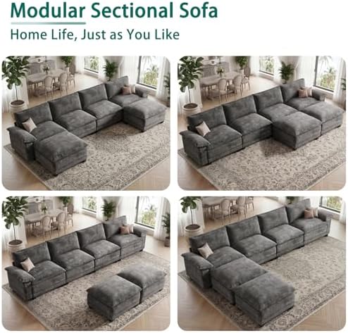 140" Modular Sectional Couch, U Shaped Cloud Sofa for Living Room | Comfortable Foam Cushions, Sturdy Frame, Appealing Appearance, Easy Assembly, Soft Chenille, Modular Design, Dark Gray