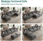 140" Modular Sectional Couch, U Shaped Cloud Sofa for Living Room | Comfortable Foam Cushions, Sturdy Frame, Appealing Appearance, Easy Assembly, Soft Chenille, Modular Design, Dark Gray