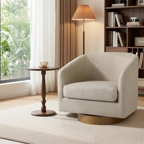 Swivel Barrel Accent Chairs Set of 2, Fabric Upholstered Armchair for Living Room, Comfy Bedroom Reading Seat, Light Brown