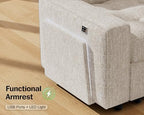 Vipbear 7 Seat L Shaped Modular Sectional Sleeper Sofa Bed with Ottoman/Pull Out Bed/Reclining Backrest/USB Ports/Table/LED Light/Storage Seat, Tool-Free Assembly, Chenille Beige