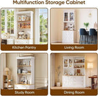 71" Tall Modular Farmhouse Bookcase with Drawers,Expandable Wooden Storage Cabinets for Home Office and Study Room，White