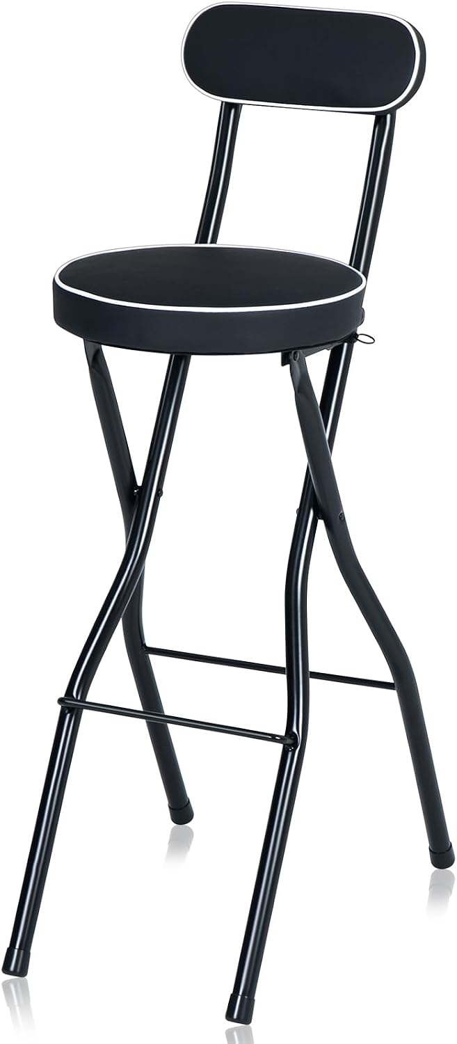 Thyle 1 Pcs 29.5 Inch Folding Bar Stool with Backrest Tall Foldable Stool Chair with Cushioned Padded Portable Collapsible Counter Height Chair for Kitchen Island Shop Cafe Dining Room