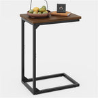 C-Shaped End Table,Small Side Tables for Sofa and Bedside，Sofa Table with Metal Frame for Sofa, Living Room, Bedroom, Office,Brown and Black