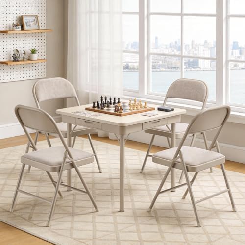 4 Pack Folding Chairs, Fabric Padded Folding Dining Chairs with Cushion Seat & Back, Indoor Outdoor Folding Chair Set for Home Office, Parties, Events, Wedding, Extra Guest Seating