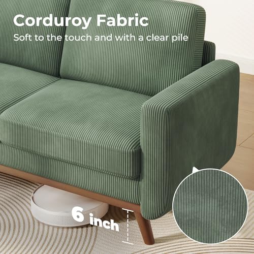Vesgantti 68" Comfy Green Corduroy Loveseat Sofa, 2 Seater Deep Seat Couch with Spring Cushion, Solid Wood Frame for Living Room, Bedroom, Office