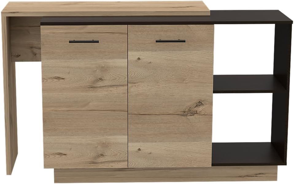 2-Shelf 1-Drawer Kitchen Island Wenge and Light Oak | Includes 5 shelves and 2 doors for storage and display