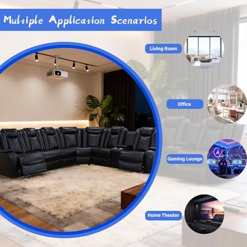Power Recliner Sofa Set, Living Room Furniture Sets, Leather Sectional Sofa Set with LED Lights, Cup Holders, Storage Console for Living Room/Home Theater (Black)