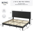 Allewie King Platform Bed Frame, Velvet Upholstered with Adjustable Vertical Channel Tufted Headboard, Mattress Foundation with Strong Wooden Slats, Box Spring Optional, Easy Assembly, Black