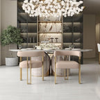 Khaki Velvet Barrel Dining Chairs Set of 2, Modern Upholstered Dining Room Chairs with Gold Metal Legs&Armrest, Boucle Dining Chair Kitchen Chair for Restaurant Banquet