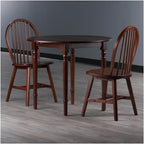 HomeStock Rustic Retreat 3 Piecec Drop Leaf Solid Wood Round Dining Table with Rustic Retreat Chairs - 35.98W x 35.98D x 30.08H Walnut